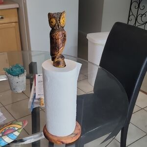 Handcarved Wood Owl Paper Towel Holder